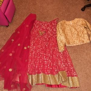 Party dress ,from India ,Red and gold color